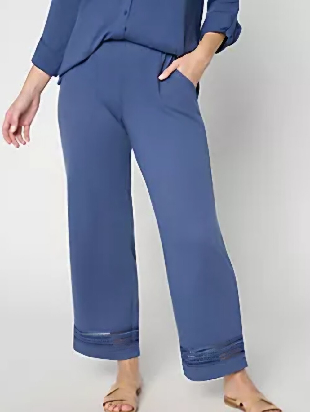 Blue Knit Gauze Ankle Pants Women's  Large